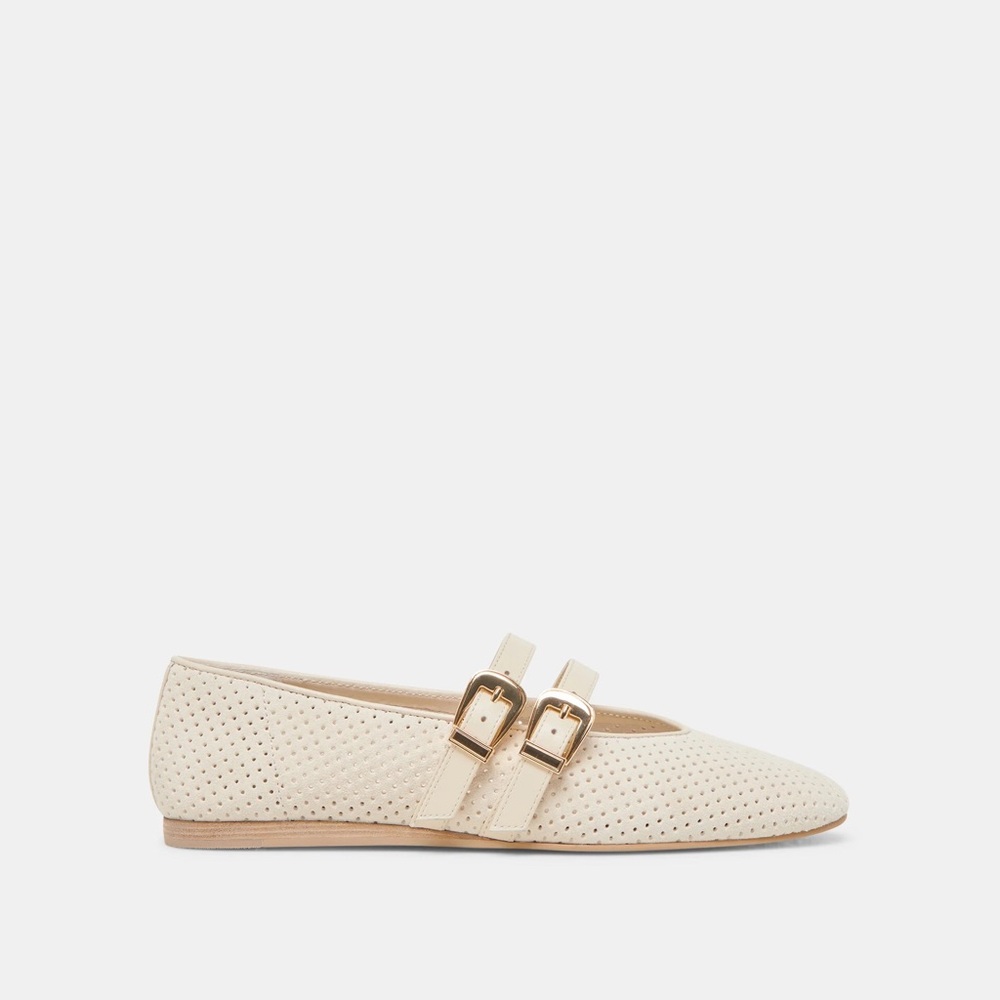 Dolce Vita Cream Perforated Double-Buckle Flats - Picture 4 of 13